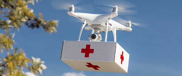 Image of drone delivery medical package.