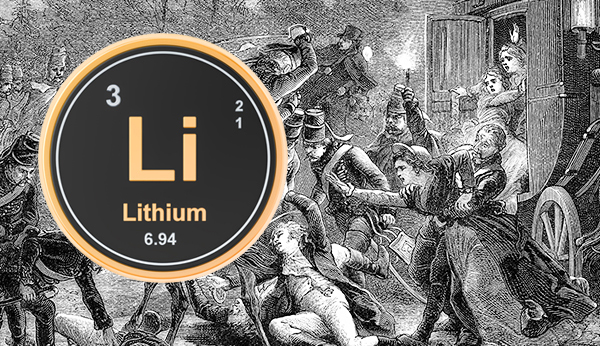 Image of Lithium symbol and French revolutionary war illustration.