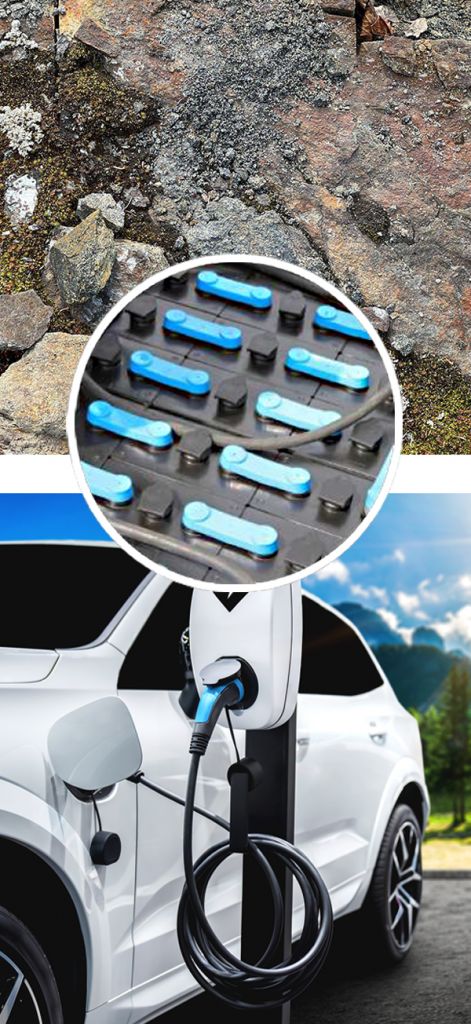 Image of phosphate, LFP battery and electric car charging.