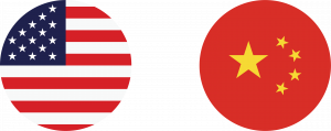 US and China flag emblems.